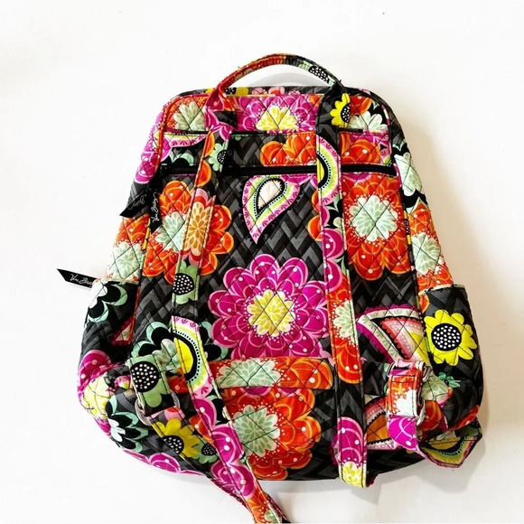 Vera Bradley Iconic‎ Campus Backpack Ziggy Zinnia Black Quilted Floral School - Picture 2 of 14